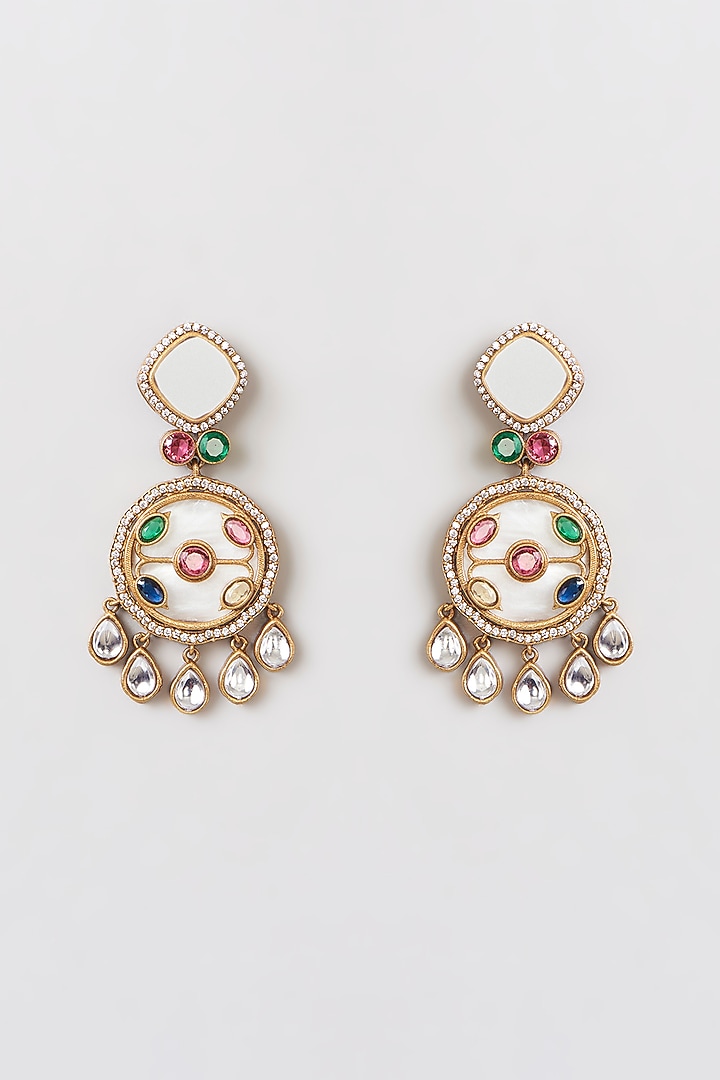 Gold Finish Kundan Polki & Mother Of Pearl Long Necklace Set by 20AM at Pernia's Pop Up Shop