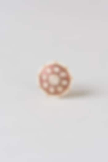 Gold Finish Kundan Polki & Pearl Enamelled Ring by 20AM at Pernia's Pop Up Shop