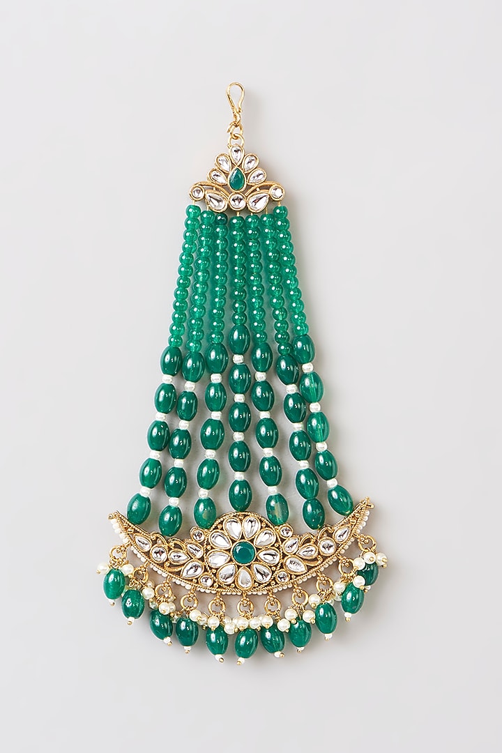 Gold Finish Kundan Polki & Green Stone Pasa by 20AM at Pernia's Pop Up Shop