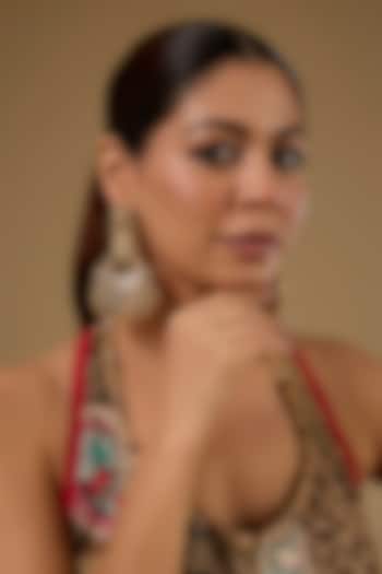 Gold Finish Kundan Polki Floral Chandbali Earrings by 20AM at Pernia's Pop Up Shop