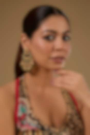 Gold Finish Kundan Polki & Green Gemstone Temple Chandbali Earrings by 20AM at Pernia's Pop Up Shop