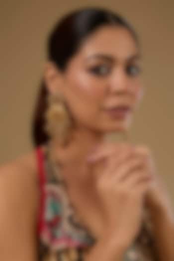 Gold Finish Kundan Polki & Ruby Gemstone Temple Dangler Earrings by 20AM at Pernia's Pop Up Shop