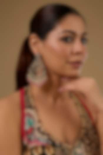 Black Rhodium Finish Kundan Polki & Pink Beaded Chandbali Earrings by 20AM at Pernia's Pop Up Shop