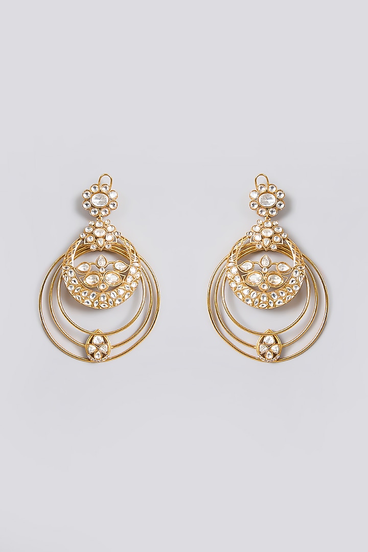 Gold Finish Kundan Polki Floral Chandbali Earrings by 20AM at Pernia's Pop Up Shop