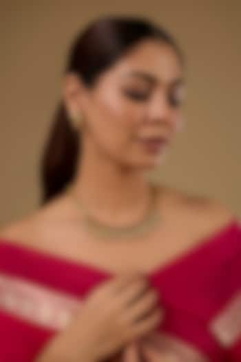 Gold Finish Kundan Polki & Ruby Stone Temple Necklace Set by 20AM at Pernia's Pop Up Shop