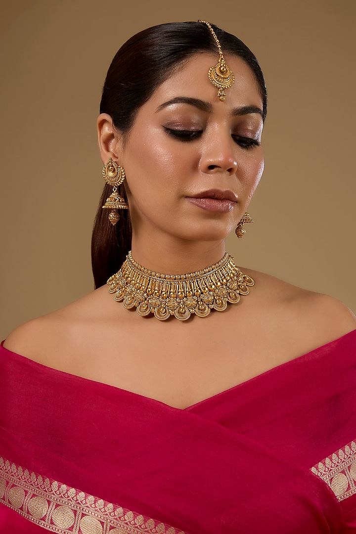 Gold Finish Temple Necklace Set by 20AM at Pernia's Pop Up Shop