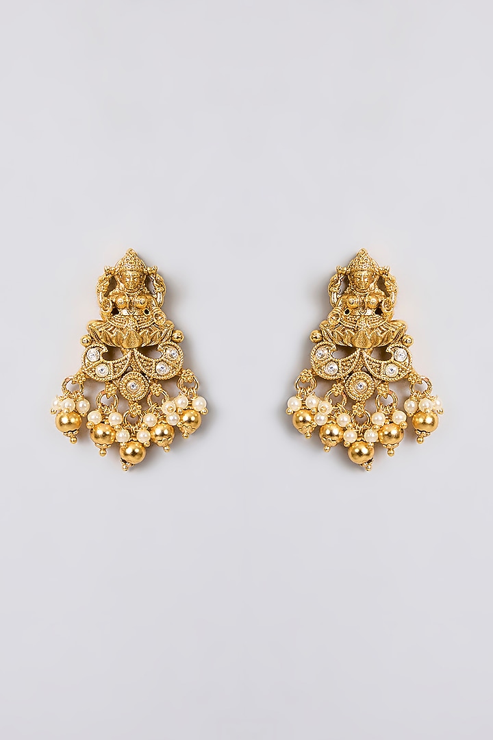 Gold Finish Kundan Polki & Ruby Stone Temple Necklace Set by 20AM at Pernia's Pop Up Shop