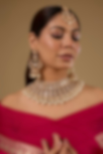 Rose Gold Finish Kundan Polki & Pearl Necklace Set by 20AM at Pernia's Pop Up Shop