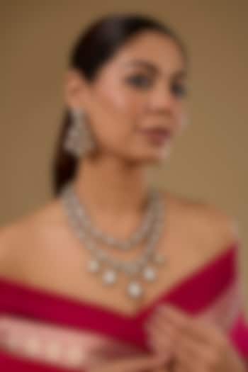 Black Rhodium Finish Mother Of Pearl & Kundan Polki Layered Necklace Set by 20AM at Pernia's Pop Up Shop