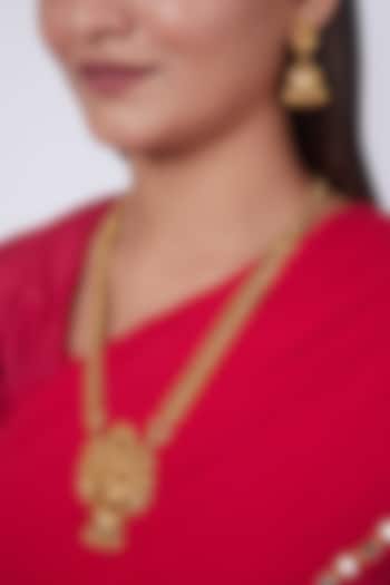 Gold Finish Lakshmi Carved Long Necklace Set by 20AM