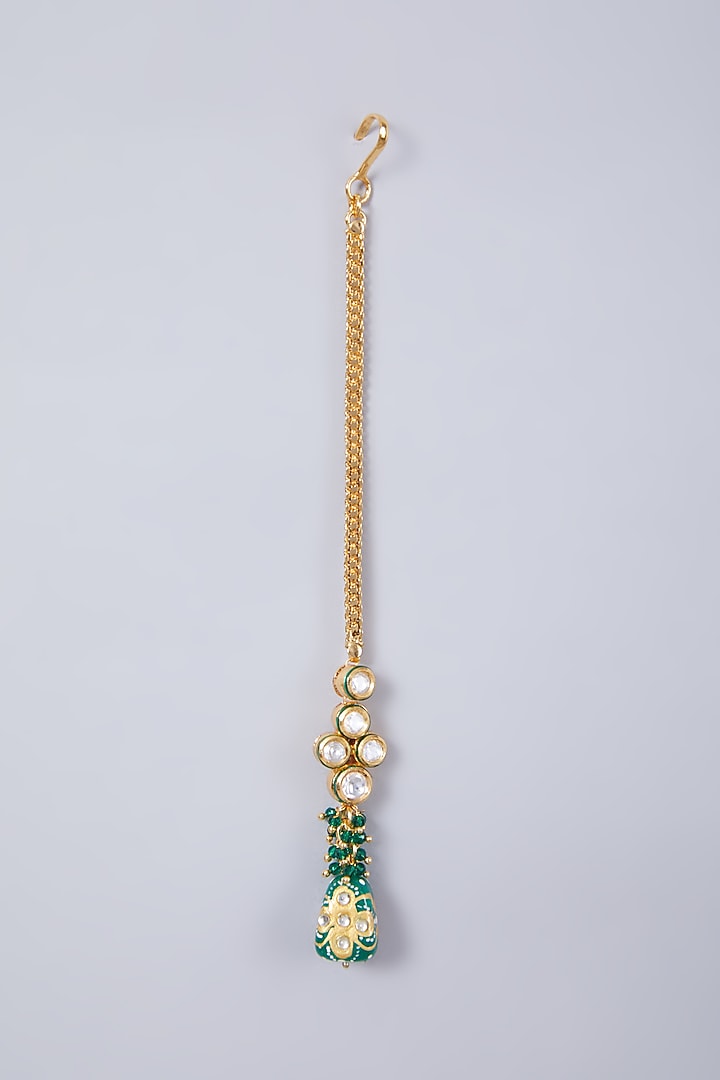 Gold Finish Green Beaded Necklace Set by 20AM at Pernia's Pop Up Shop