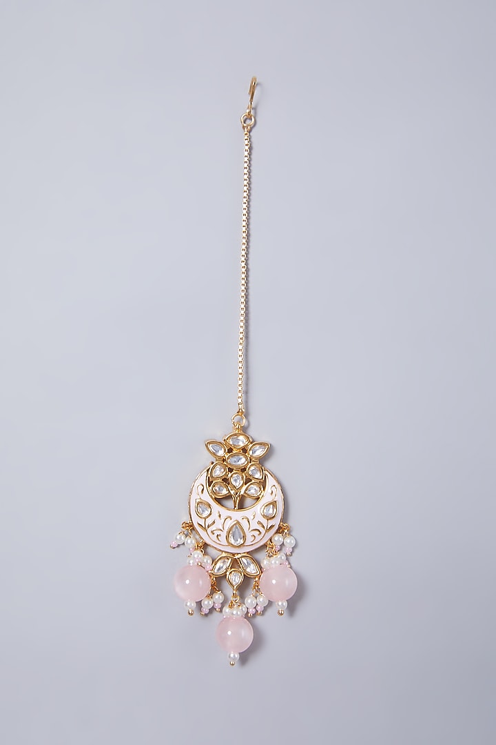 Gold Finish Pink Stone Necklace Set by 20AM at Pernia's Pop Up Shop