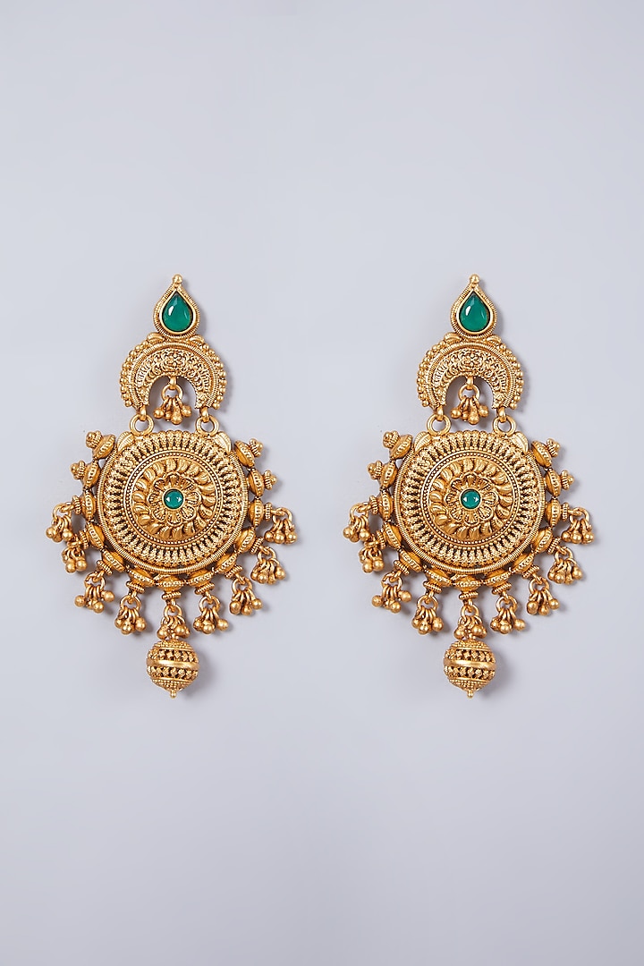 Gold Finish Carved Earrings by 20AM