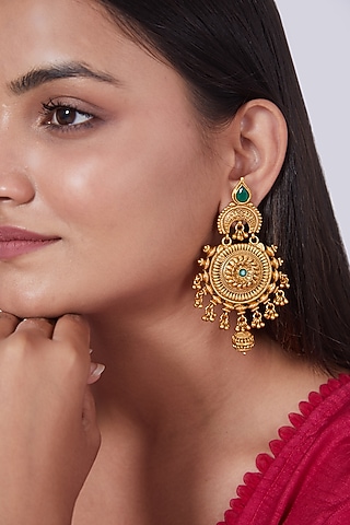 Gold Finish Carved Earrings by 20AM