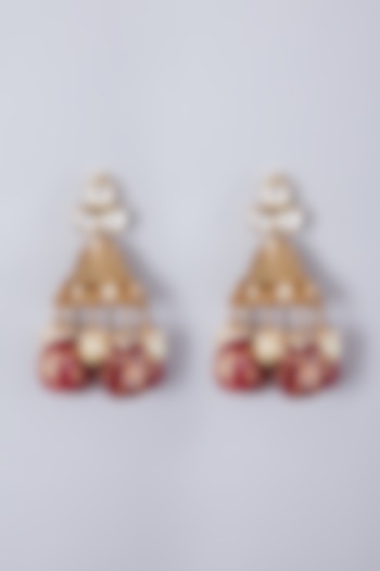 Gold Finish Red Stone Earrings by 20AM