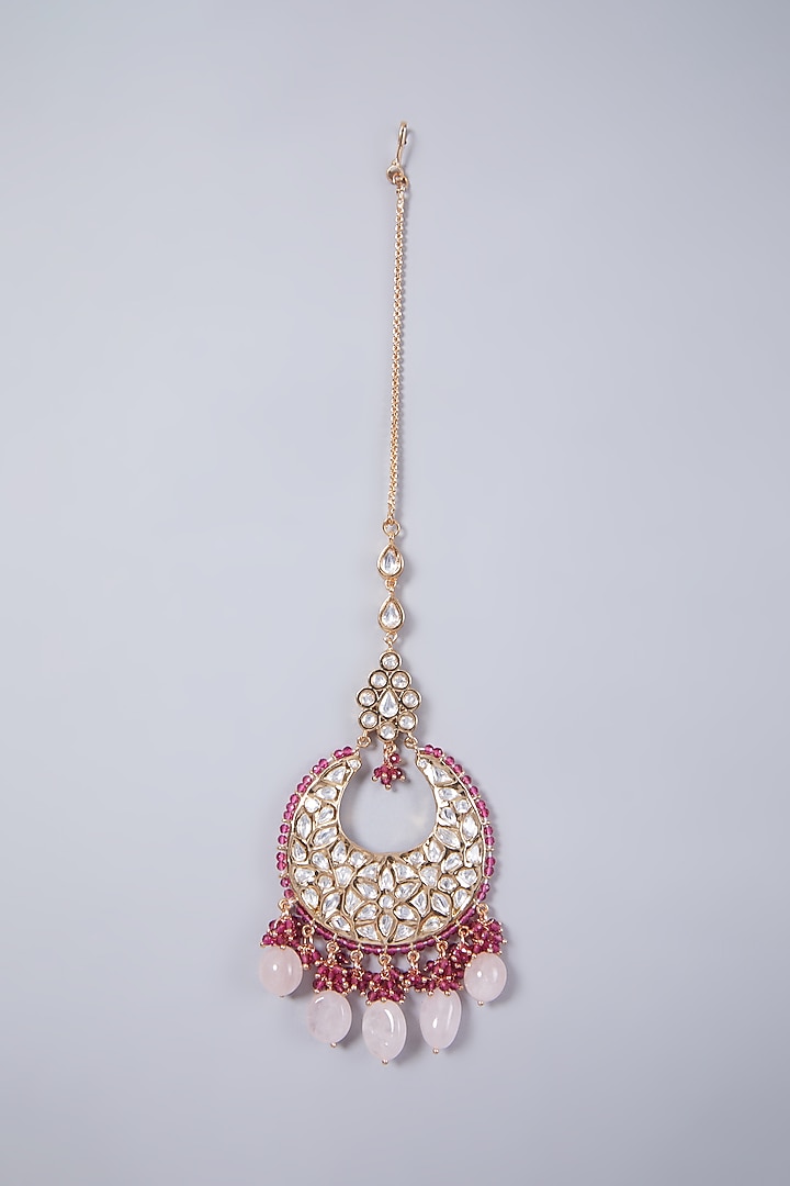 Gold Finish Magenta Beaded Bridal Necklace Set by 20AM at Pernia's Pop Up Shop