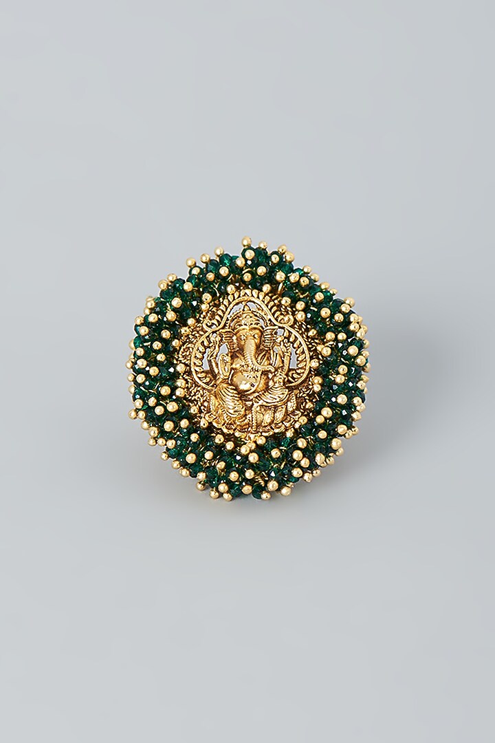 Gold Finish Beaded Ganesha Ring by 20AM at Pernia's Pop Up Shop