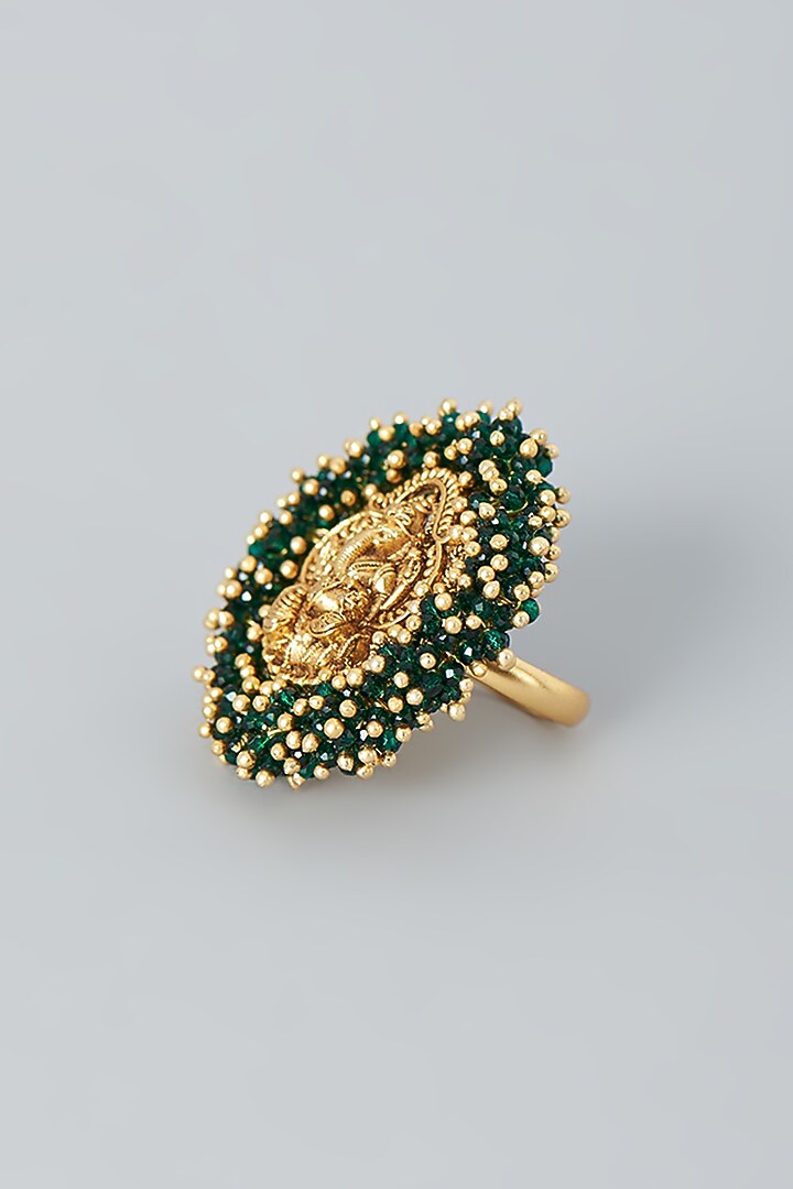 Gold Finish Beaded Ganesha Ring by 20AM at Pernia's Pop Up Shop
