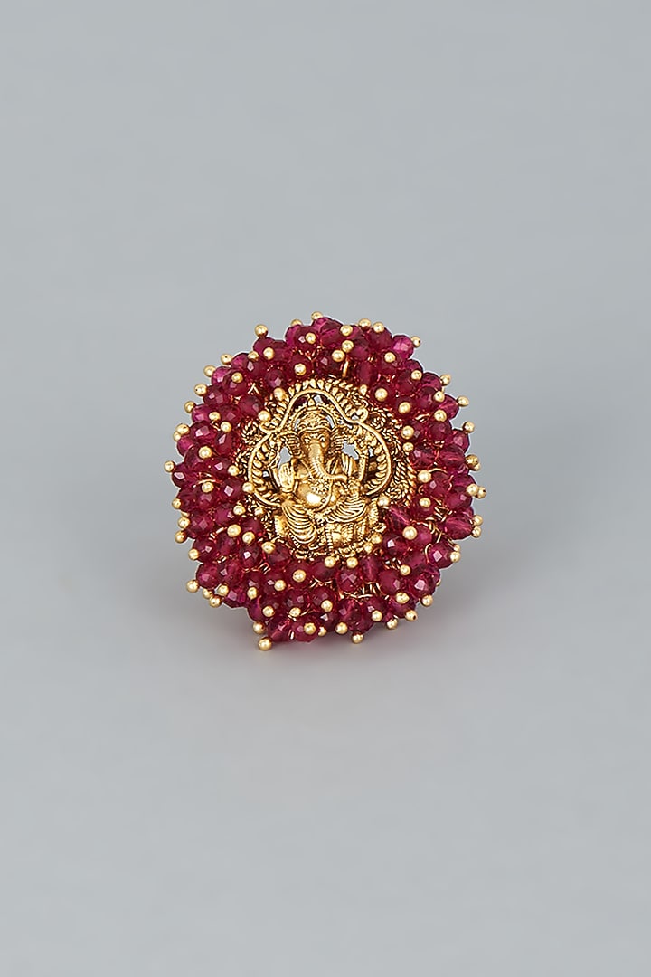 Gold Finish Ruby Ganesha Ring by 20AM at Pernia's Pop Up Shop