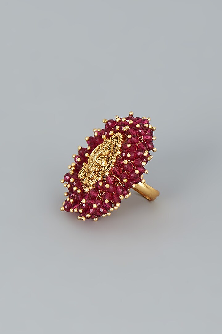 Gold Finish Ruby Ganesha Ring by 20AM at Pernia's Pop Up Shop