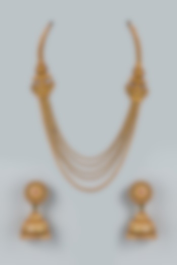 Gold Finish Temple Long Necklace Set by 20AM at Pernia's Pop Up Shop