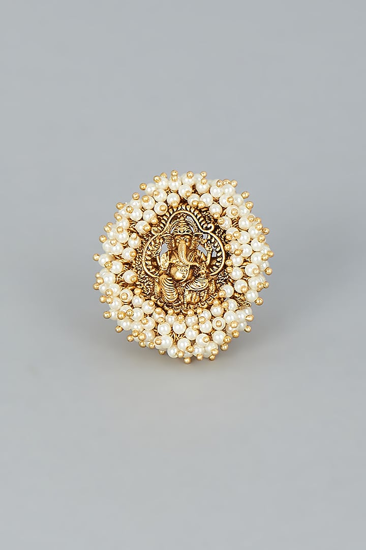 Gold Finish Shell Pearls Ring by 20AM at Pernia's Pop Up Shop
