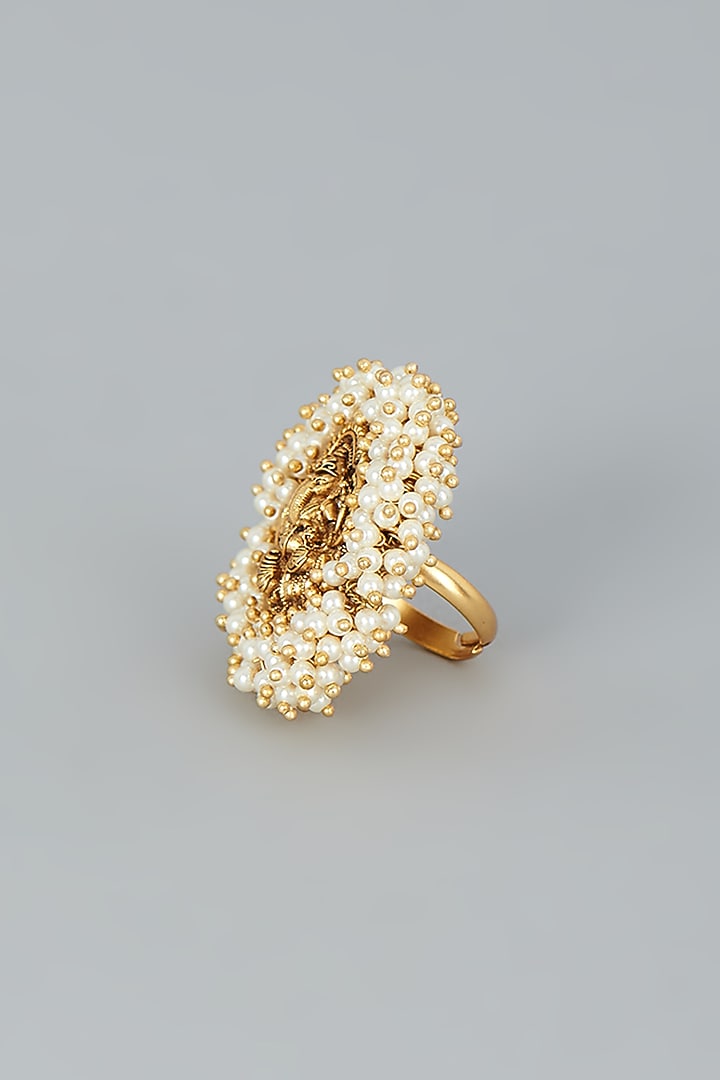 Gold Finish Shell Pearls Ring by 20AM at Pernia's Pop Up Shop