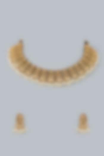 Gold Finish Lakshmi Mata Necklace Set by 20AM at Pernia's Pop Up Shop