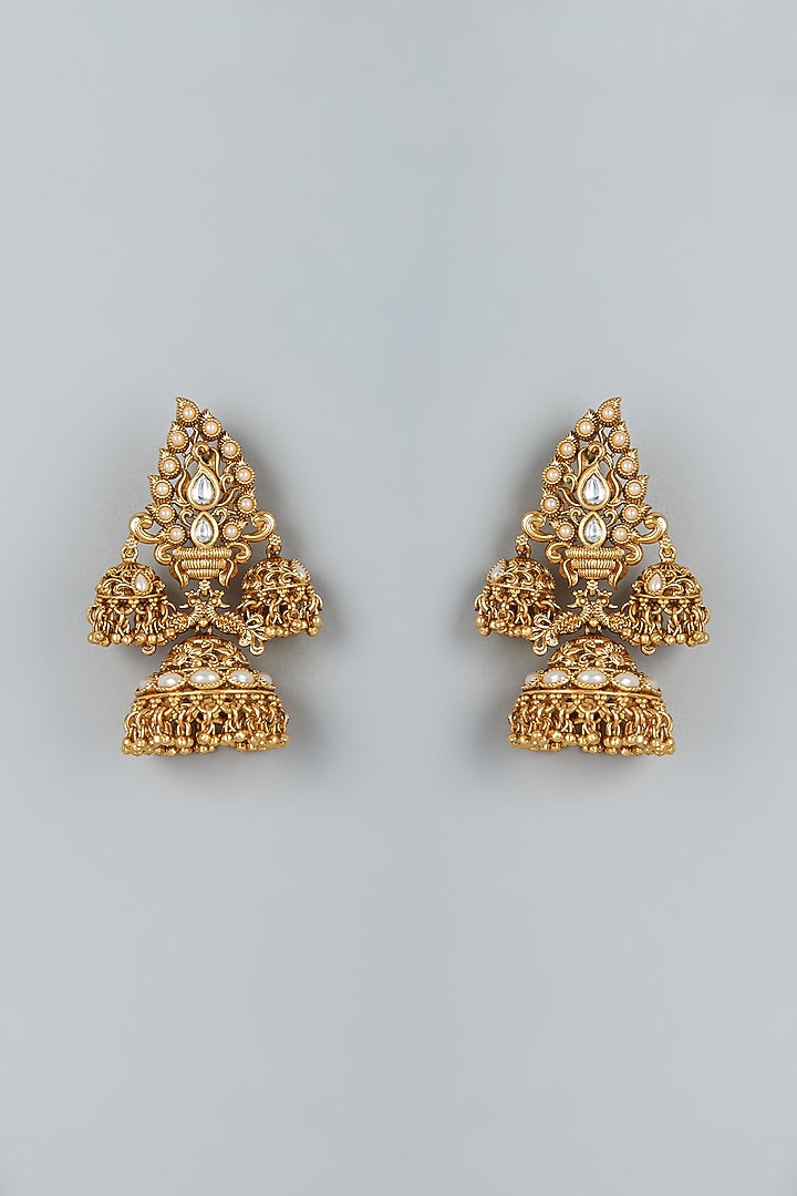 Gold Finish Shell Pearl Earrings by 20AM at Pernia's Pop Up Shop