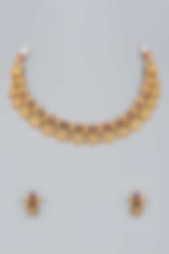 Gold Finish Synthetic Stone Necklace Set by 20AM at Pernia's Pop Up Shop