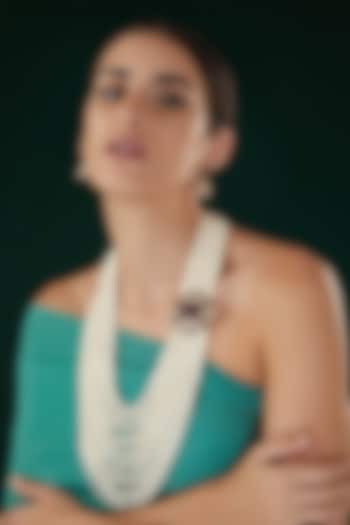 Gold Finish Kundan Polki & Beaded Long Necklace Set by 20AM at Pernia's Pop Up Shop