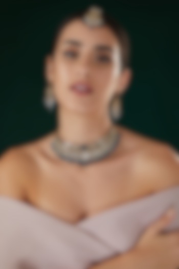 Gold Finish Kundan Polki & Blue Stone Choker Necklace Set by 20AM at Pernia's Pop Up Shop