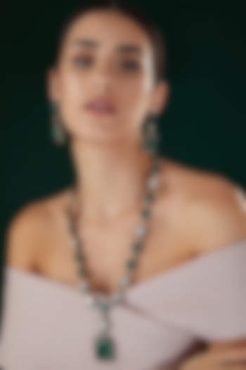 White Finish Kundan Polki & Emerald Stone Long Necklace Set by 20AM at Pernia's Pop Up Shop