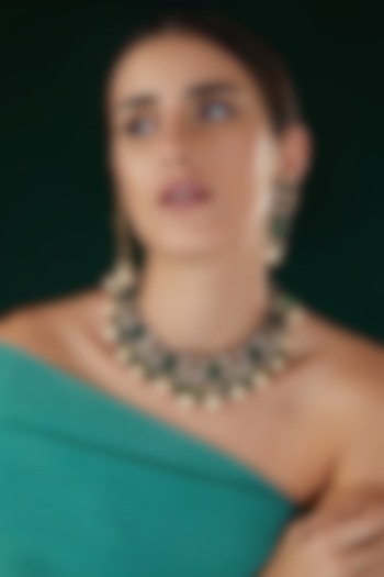 Rose Gold Finish Kundan Polki & Green Stone Necklace Set by 20AM at Pernia's Pop Up Shop