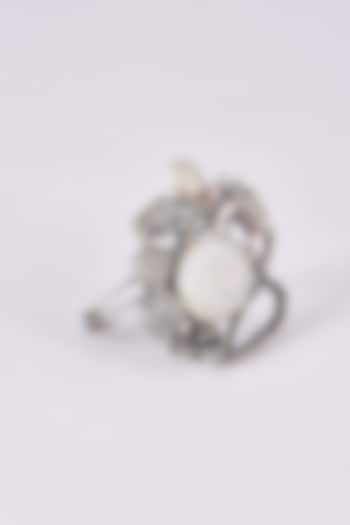 Silver Oxidized Finish White Stone Carved Bracelet by 20AM