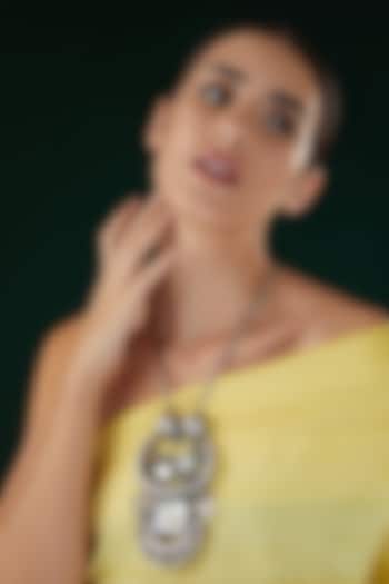 Silver Oxidized Finish Mother Of Pearl Long Necklace by 20AM at Pernia's Pop Up Shop