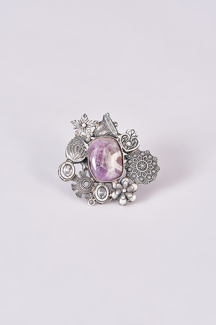 Silver Oxidized Finish Purple Stone Ring by 20AM at Pernia's Pop Up Shop