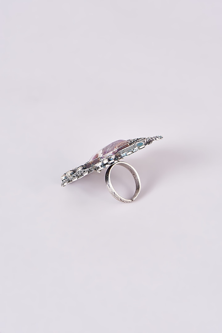 Silver Oxidized Finish Purple Stone Ring by 20AM at Pernia's Pop Up Shop