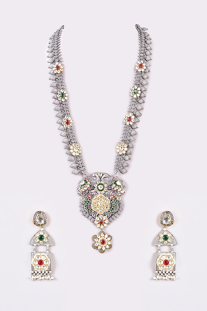 Two-Tone Finish Kundan Polki & Multi-Colored Stone Long Necklace Set by 20AM at Pernia's Pop Up Shop
