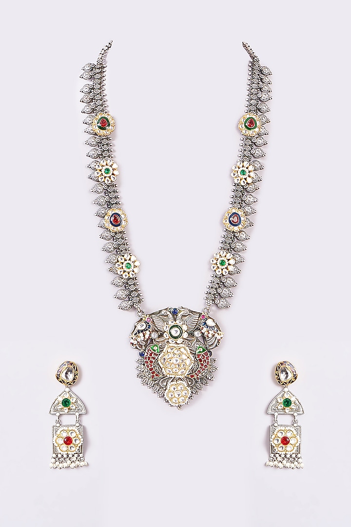 Two-Tone Finish Kundan Polki & Multi-Colored Stone Long Necklace Set by 20AM at Pernia's Pop Up Shop