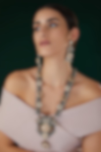 Two-Tone Finish Kundan Polki & Multi-Colored Stone Long  Necklace Set by 20AM