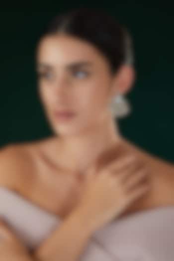 Silver Oxidized Finish Shell Pearl Carved Dangler Earrings by 20AM at Pernia's Pop Up Shop