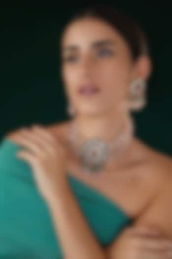 Gold Finish Kundan Polki & Pink Beaded Choker Necklace Set by 20AM at Pernia's Pop Up Shop