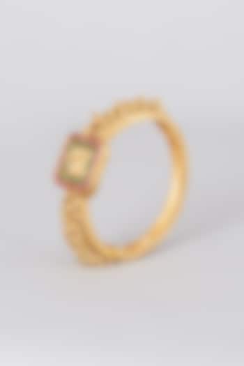 Gold Finish Red & Green Stone Temple Bangle by 20AM at Pernia's Pop Up Shop