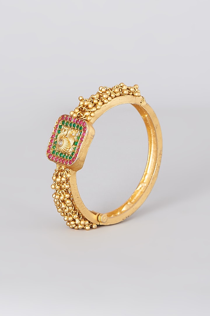 Gold Finish Red & Green Stone Temple Bangle by 20AM at Pernia's Pop Up Shop