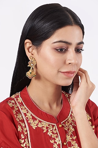 Gold Finish Beaded Earrings by 20AM