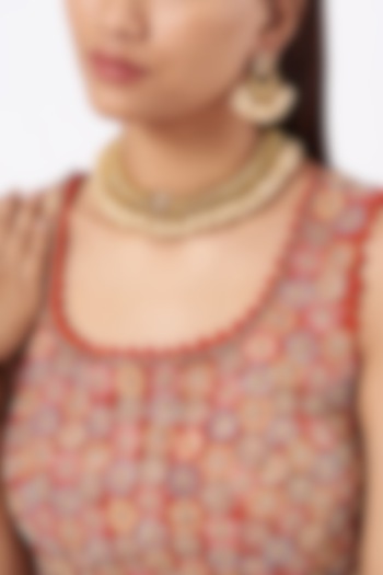 Gold Finish White Beaded Necklace Set by 20AM at Pernia's Pop Up Shop