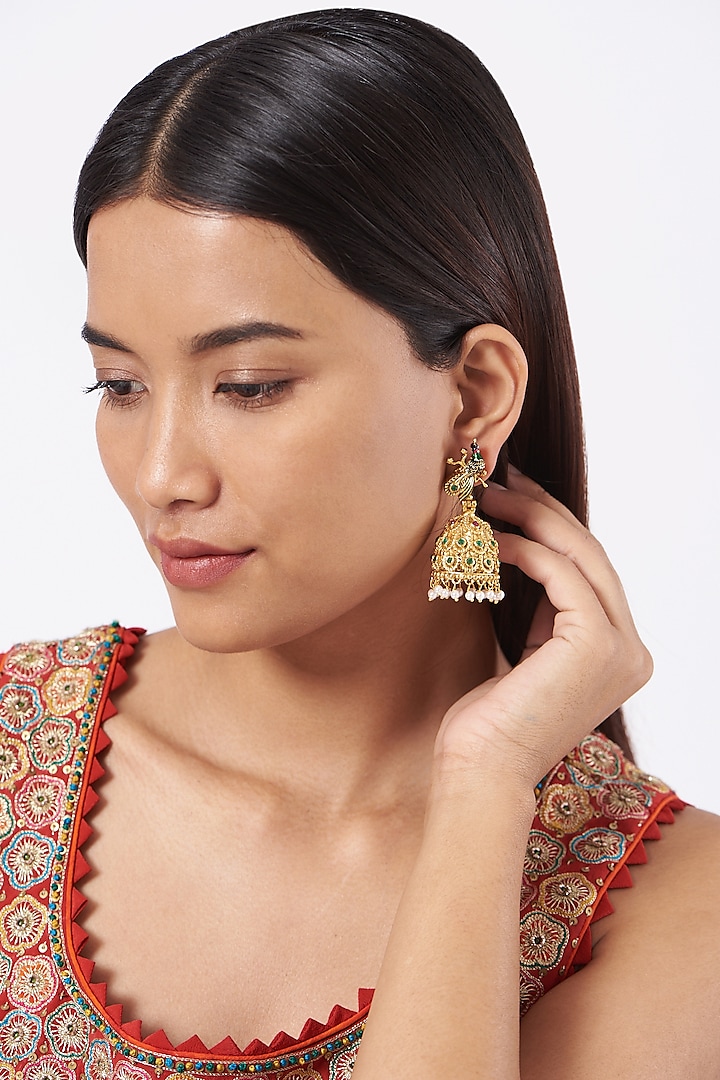 Gold Finish Beaded Jhumkas by 20AM