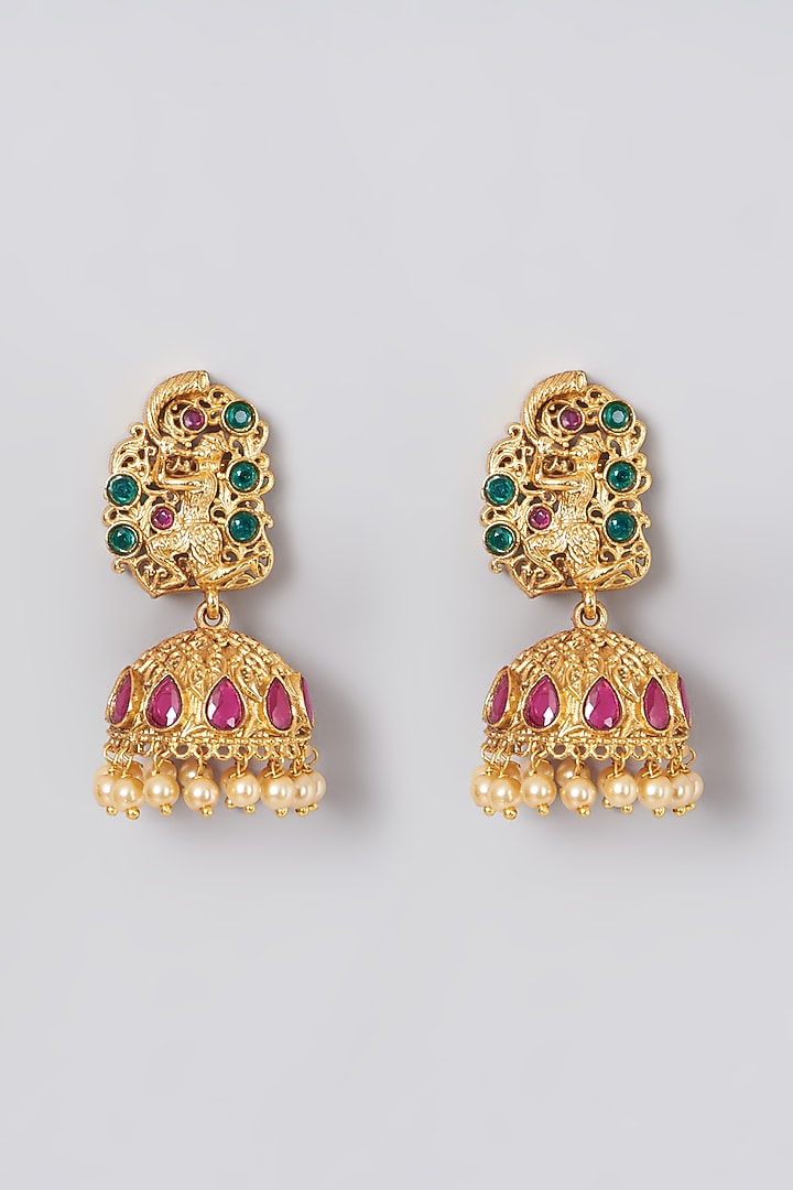 Gold Finish Beaded Jhumkas by 20AM at Pernia's Pop Up Shop