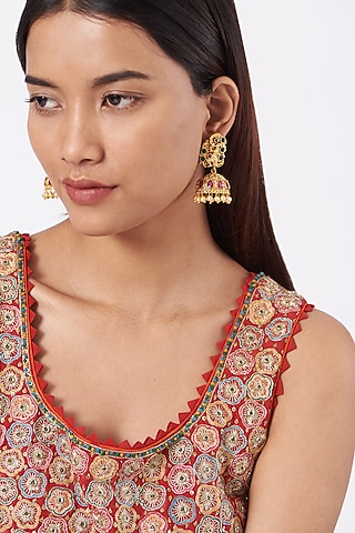 Gold Finish Beaded Jhumkas by 20AM